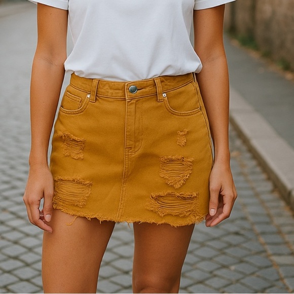 PacSun Dresses & Skirts - Pac Sun Mustard Yellow distressed denim skirt, women’s size 26